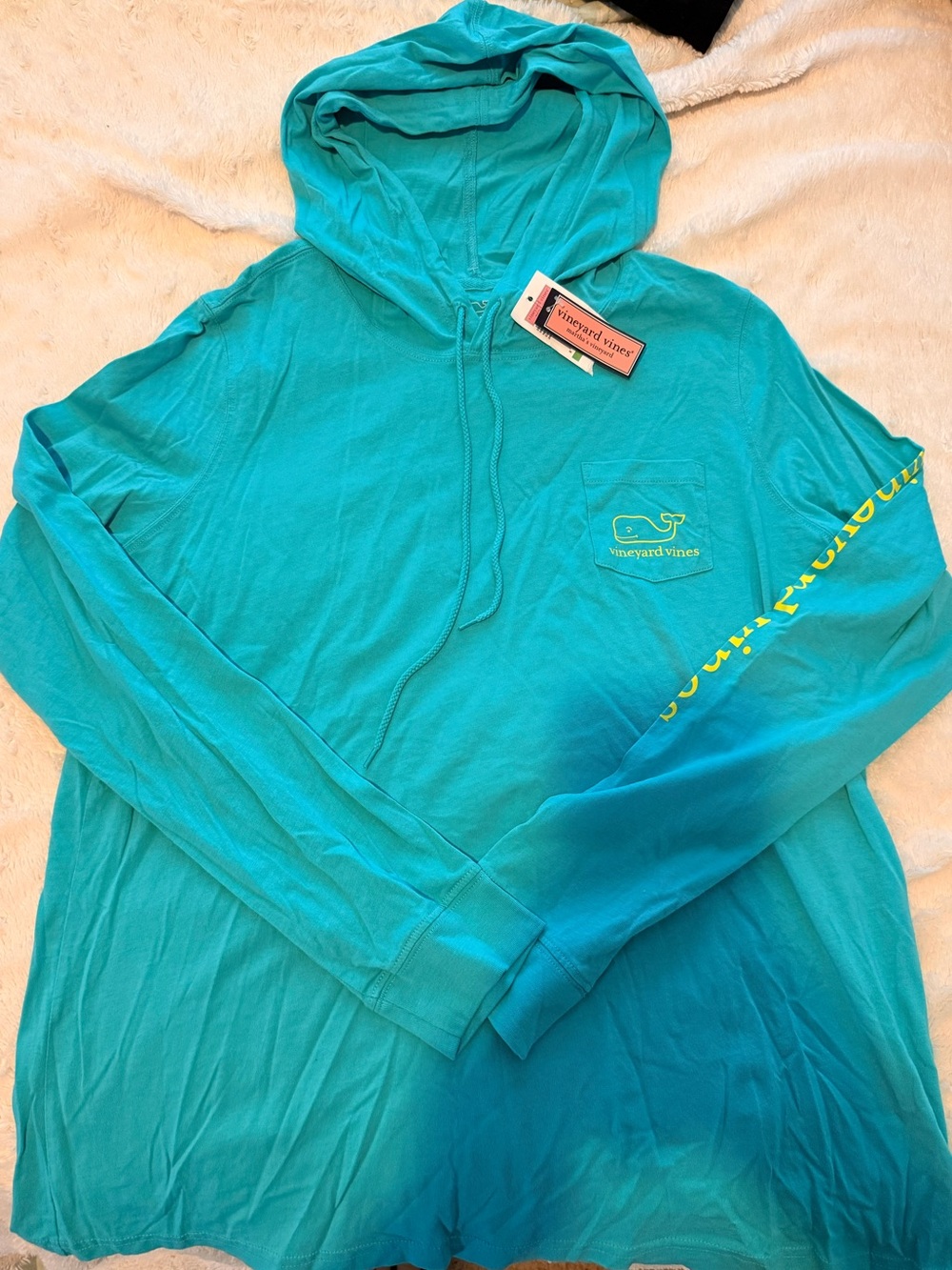 Vineyard Vines Teal Hooded Whale Pocket Pullover